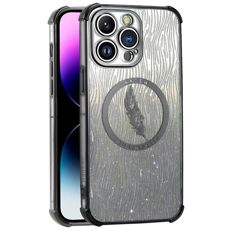 KADEM For iPhone 13 Pro 6.1 inch Case Glitter Feather Pattern TPU Electroplated Phone Cover
