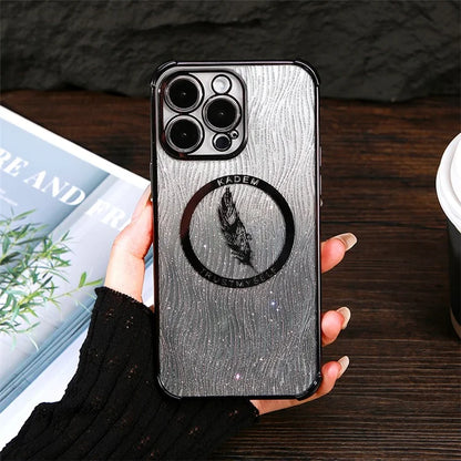 KADEM For iPhone 13 Pro 6.1 inch Case Glitter Feather Pattern TPU Electroplated Phone Cover
