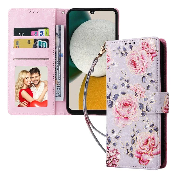 For Samsung Galaxy A34 5G Phone Case RFID Blocking Lacquered Design Flip Stand Cover