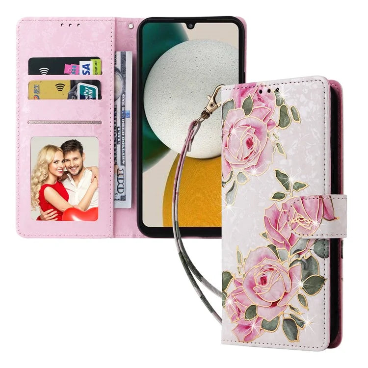 For Samsung Galaxy A34 5G Phone Case RFID Blocking Lacquered Design Flip Stand Cover