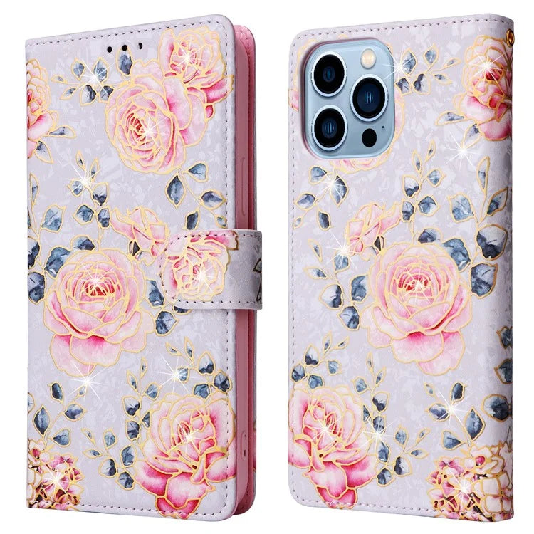 For iPhone 13 Pro Max 6.7 inch Case RFID Blocking Lacquered Design Mobile Phone Cover