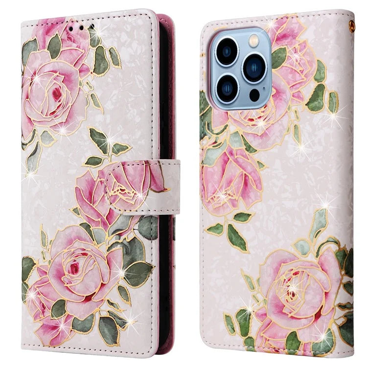 For iPhone 13 Pro Max 6.7 inch Case RFID Blocking Lacquered Design Mobile Phone Cover