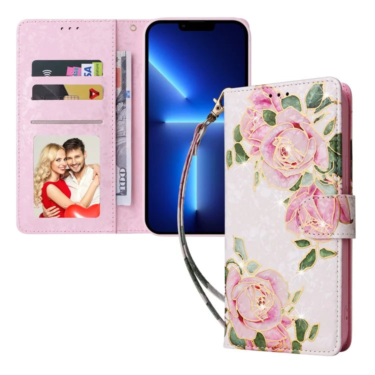 For iPhone 13 Pro Max 6.7 inch Case RFID Blocking Lacquered Design Mobile Phone Cover
