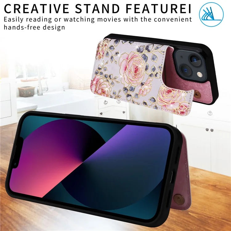 For iPhone 13 6.1 inch Case Kickstand Card Slots Phone Shell