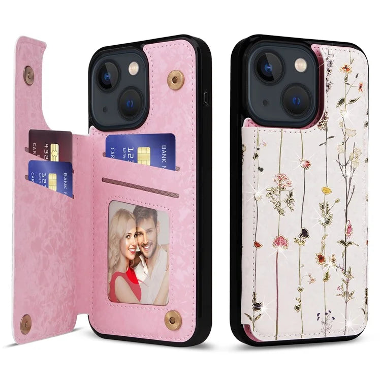 For iPhone 13 6.1 inch Case Kickstand Card Slots Phone Shell