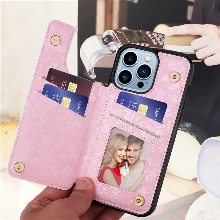 For iPhone 13 Pro Max Case Kickstand Card Slots Anti-Dorp Phone Shell Flower