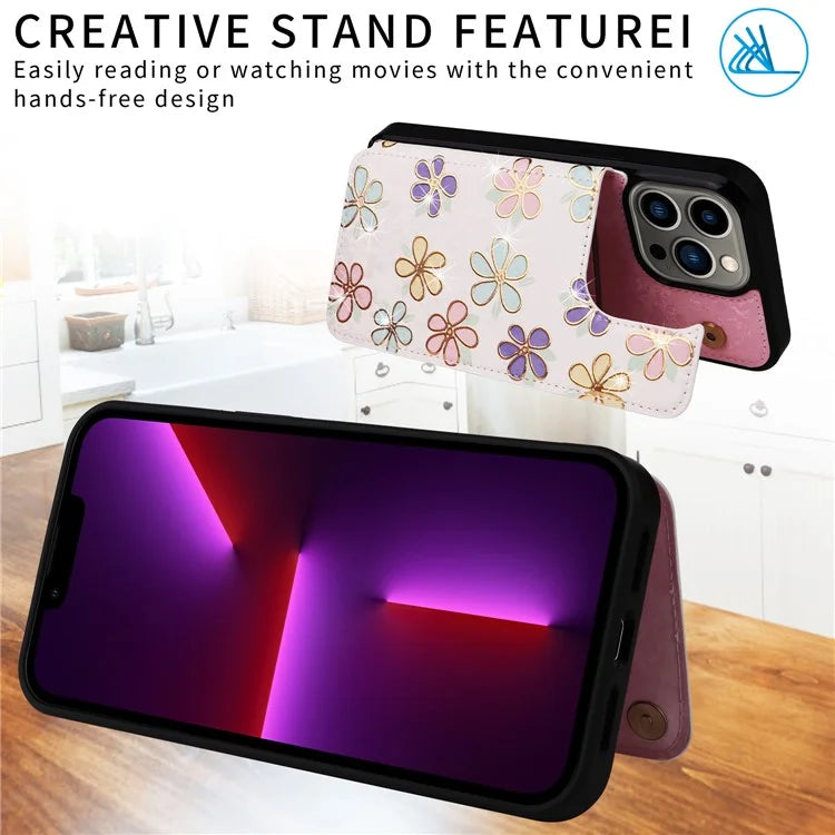 For iPhone 13 Pro Kickstand Case Card Slots Anti-Scratch Phone Shell