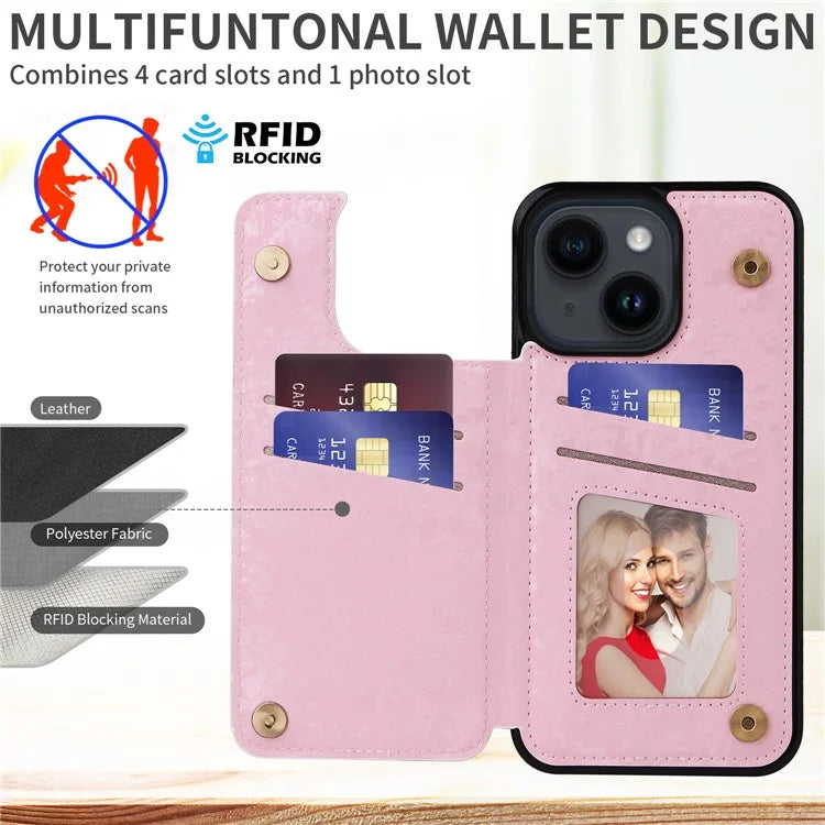 For iPhone 14 Case Pattern Printing Card Slots Phone Shell with Kickstand