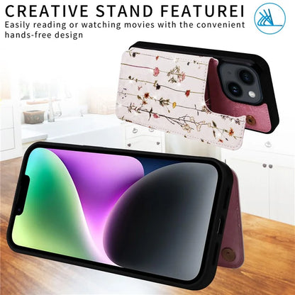 For iPhone 14 Case Pattern Printing Card Slots Phone Shell with Kickstand