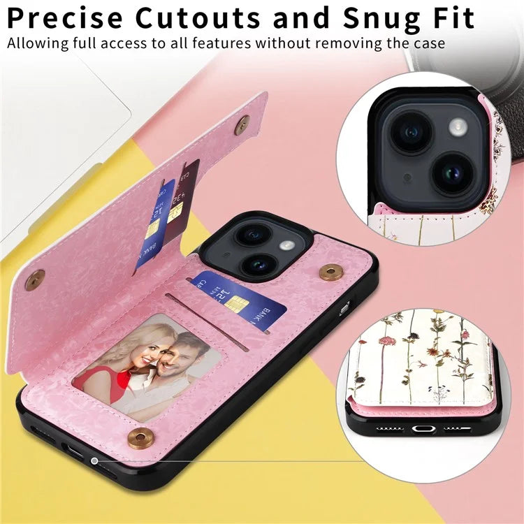 For iPhone 14 Case Pattern Printing Card Slots Phone Shell with Kickstand