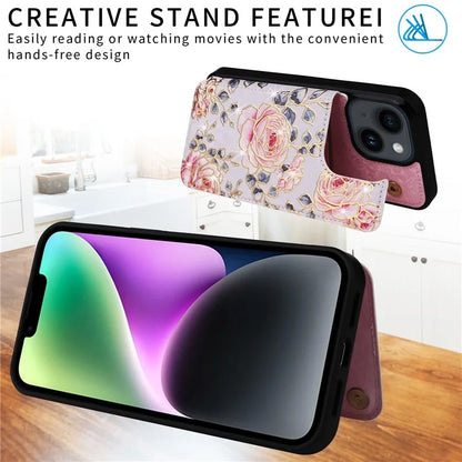 For iPhone 14 Case Pattern Printing Card Slots Phone Shell with Kickstand