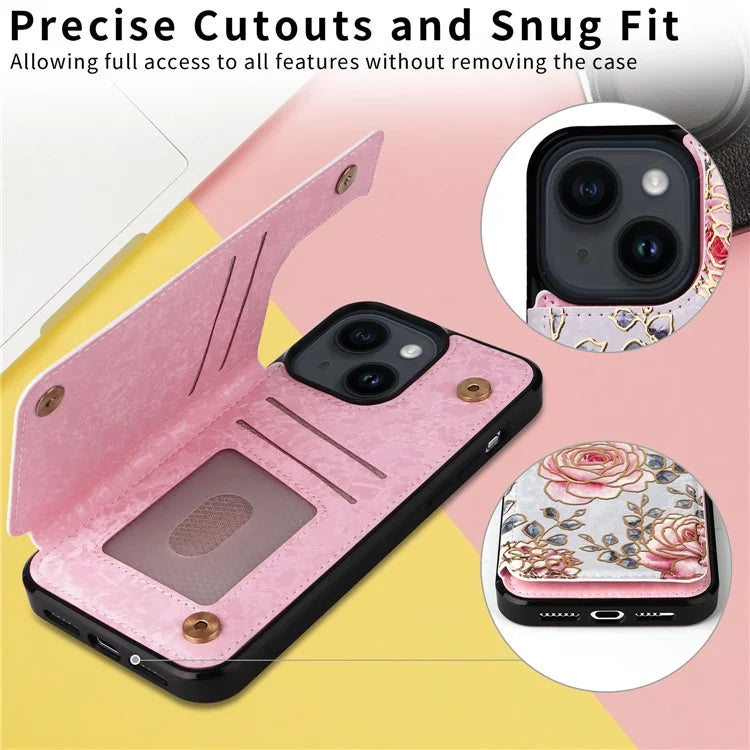 For iPhone 14 Case Pattern Printing Card Slots Phone Shell with Kickstand