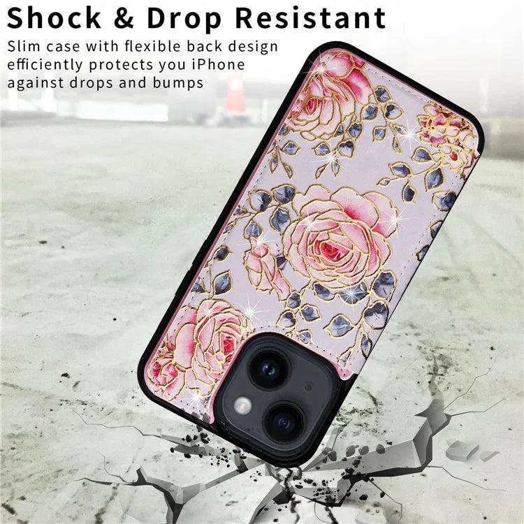 For iPhone 14 Case Pattern Printing Card Slots Phone Shell with Kickstand
