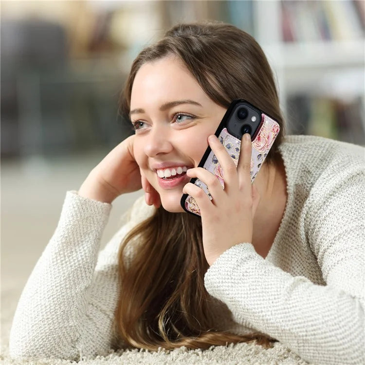 For iPhone 14 Case Pattern Printing Card Slots Phone Shell with Kickstand