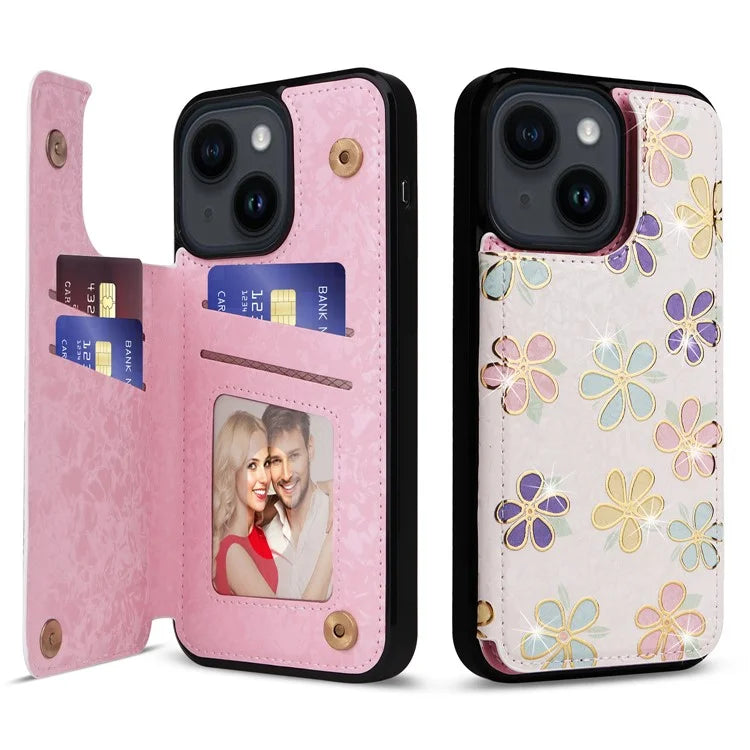 For iPhone 14 Case Pattern Printing Card Slots Phone Shell with Kickstand
