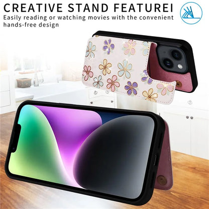 For iPhone 14 Case Pattern Printing Card Slots Phone Shell with Kickstand
