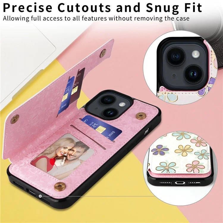For iPhone 14 Case Pattern Printing Card Slots Phone Shell with Kickstand