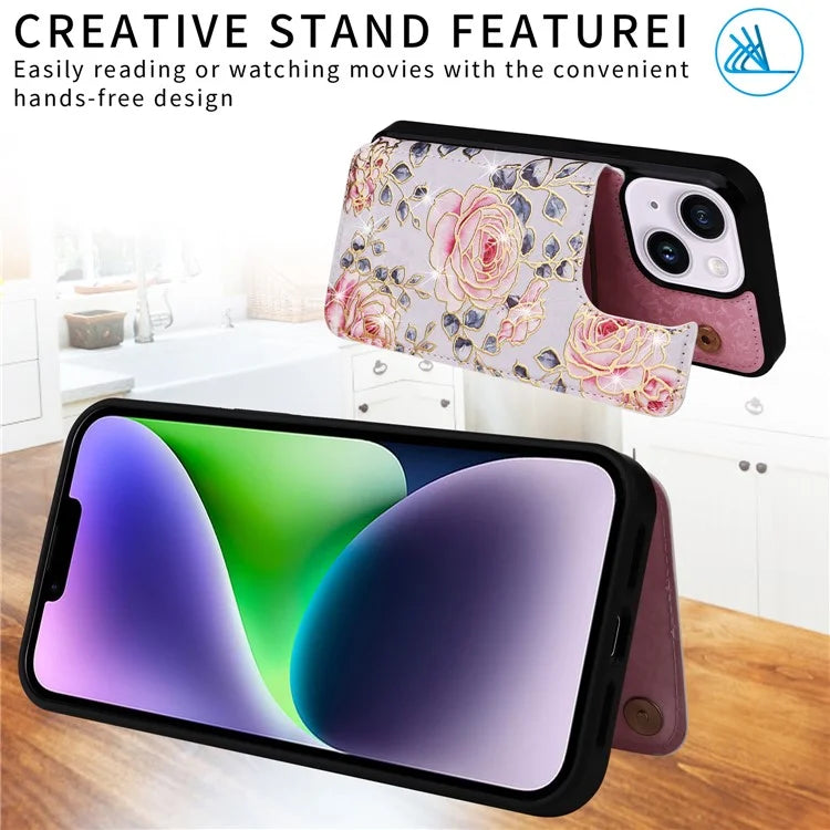 For iPhone 14 Plus Kickstand Case Protective Card Slots Phone Shell