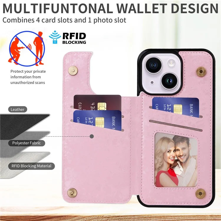 For iPhone 14 Plus Kickstand Case Protective Card Slots Phone Shell Flower