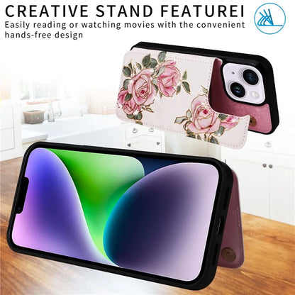 For iPhone 14 Plus Kickstand Case Protective Card Slots Phone Shell Flower