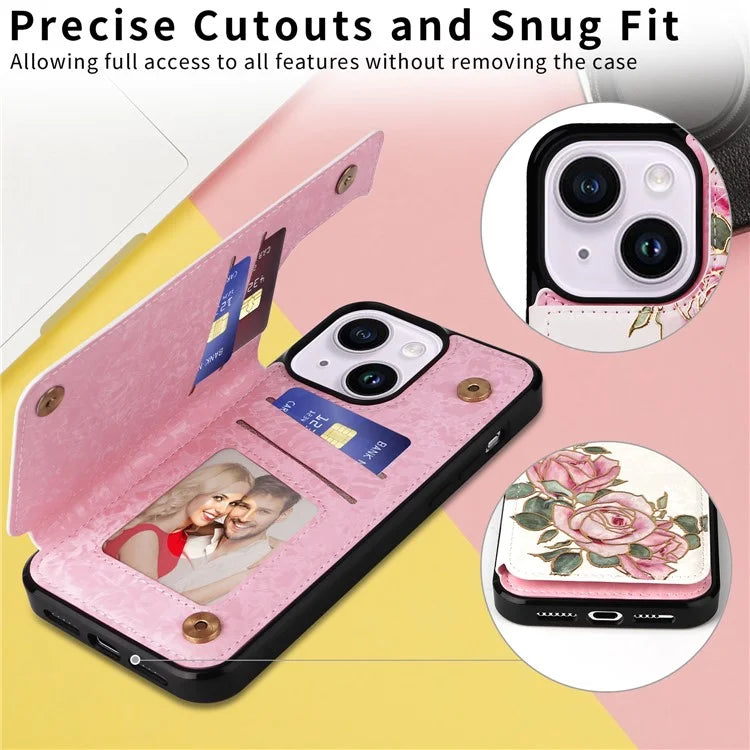 For iPhone 14 Plus Kickstand Case Protective Card Slots Phone Shell Flower