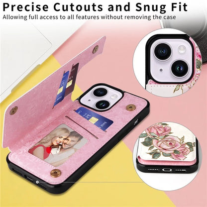 For iPhone 14 Plus Kickstand Case Protective Card Slots Phone Shell Flower