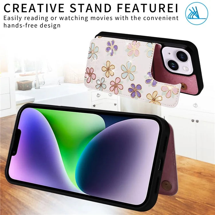 For iPhone 14 Plus Kickstand Case Protective Card Slots Phone Shell