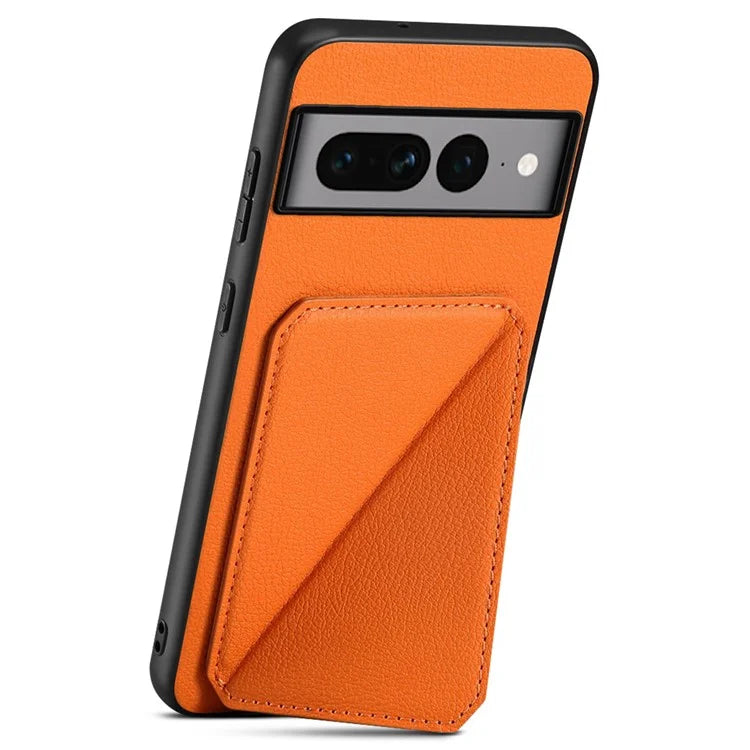 For Google Pixel 7 Pro 5G Kickstand Case Card Holder PU+PC+TPU Cell Phone Shell