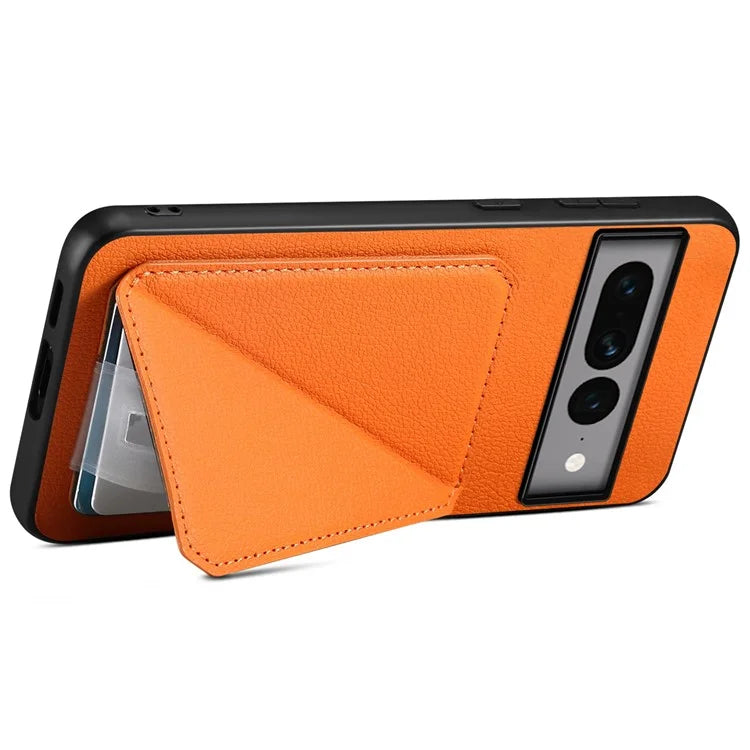 For Google Pixel 7 Pro 5G Kickstand Case Card Holder PU+PC+TPU Cell Phone Shell