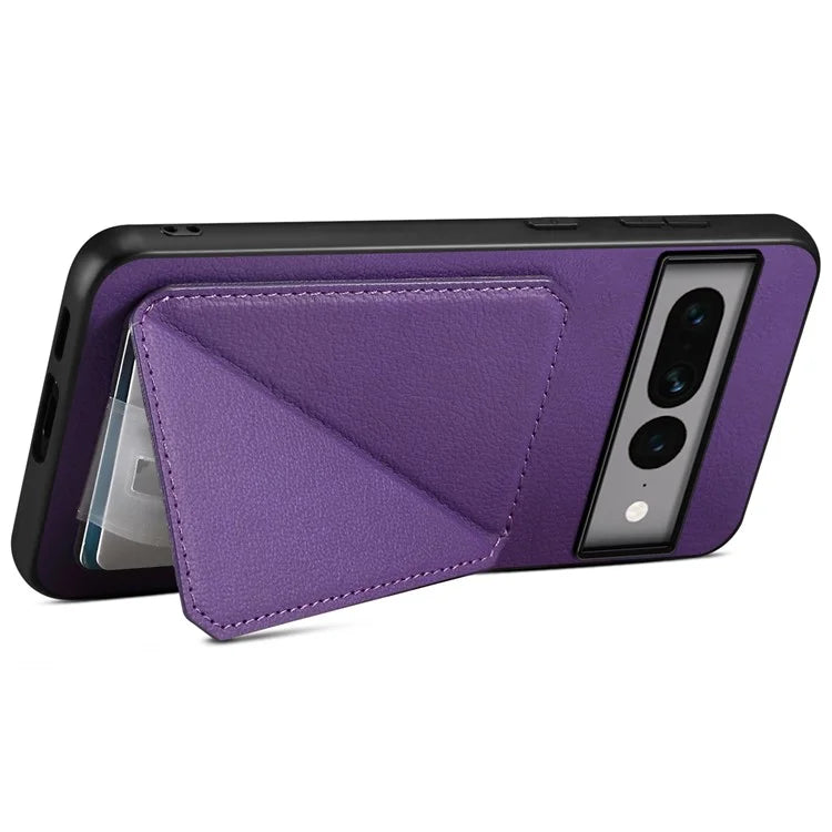For Google Pixel 7 Pro 5G Kickstand Case Card Holder PU+PC+TPU Cell Phone Shell