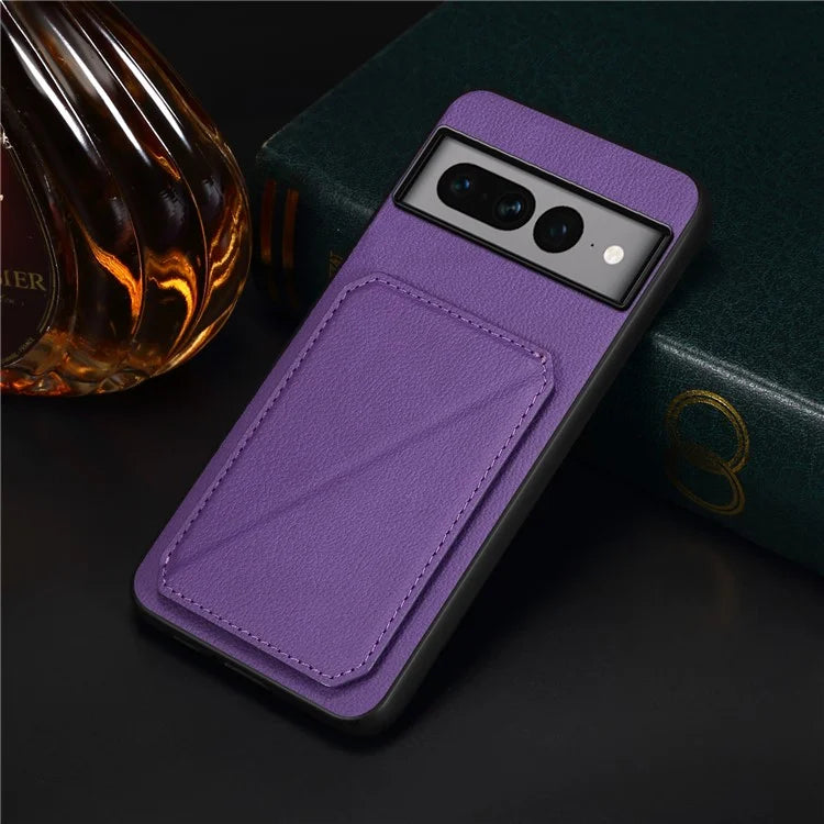 For Google Pixel 7 Pro 5G Kickstand Case Card Holder PU+PC+TPU Cell Phone Shell