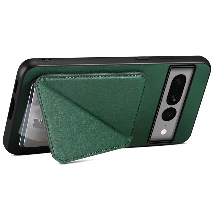 For Google Pixel 7 Pro 5G Kickstand Case Card Holder PU+PC+TPU Cell Phone Shell