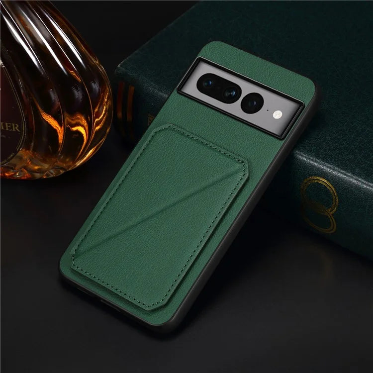 For Google Pixel 7 Pro 5G Kickstand Case Card Holder PU+PC+TPU Cell Phone Shell