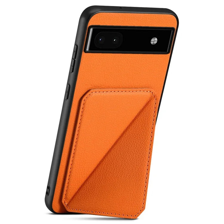 For Google Pixel 6a Case Kickstand Leather+PC+TPU Cell Phone Case with Card Holder