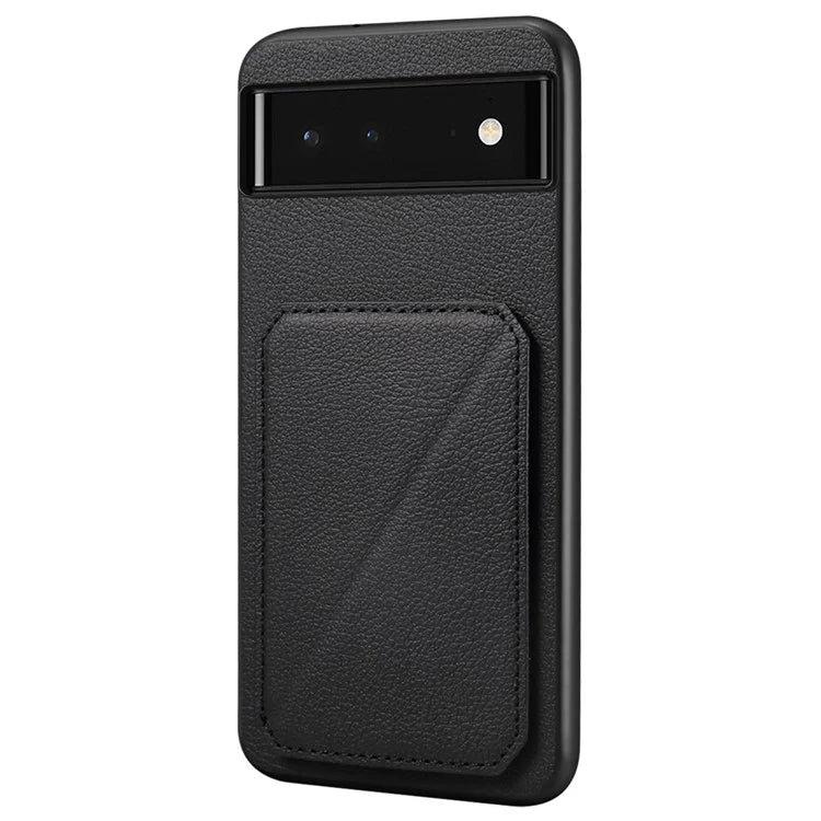For Google Pixel 6 Case Kickstand Calf Textured Leather+PC+TPU Phone Shell