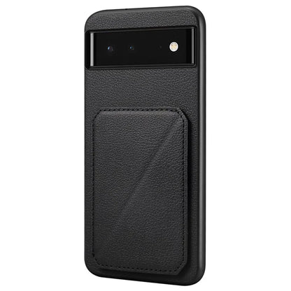 For Google Pixel 6 Case Kickstand Calf Textured Leather+PC+TPU Phone Shell