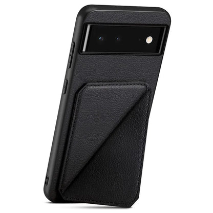 For Google Pixel 6 Case Kickstand Calf Textured Leather+PC+TPU Phone Shell