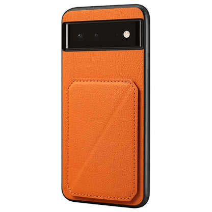 For Google Pixel 6 Case Kickstand Calf Textured Leather+PC+TPU Phone Shell