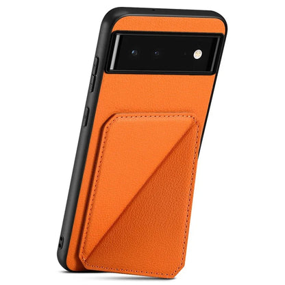For Google Pixel 6 Case Kickstand Calf Textured Leather+PC+TPU Phone Shell