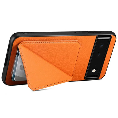 For Google Pixel 6 Case Kickstand Calf Textured Leather+PC+TPU Phone Shell