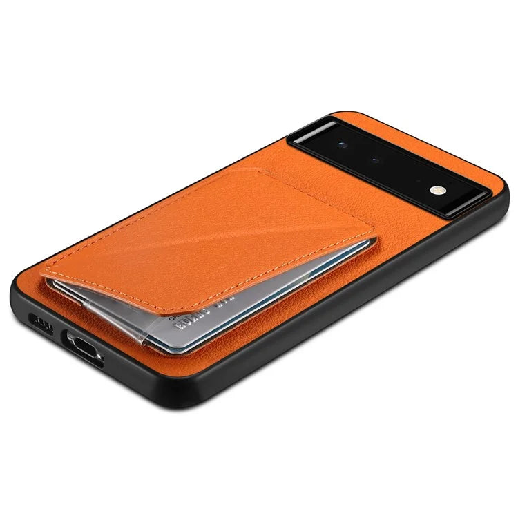 For Google Pixel 6 Case Kickstand Calf Textured Leather+PC+TPU Phone Shell