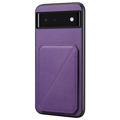For Google Pixel 6 Case Kickstand Calf Textured Leather+PC+TPU Phone Shell