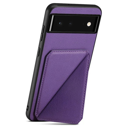 For Google Pixel 6 Case Kickstand Calf Textured Leather+PC+TPU Phone Shell
