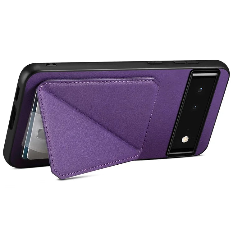 For Google Pixel 6 Case Kickstand Calf Textured Leather+PC+TPU Phone Shell