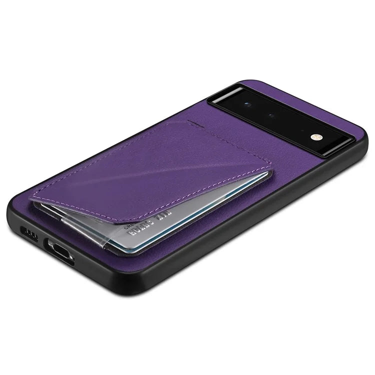 For Google Pixel 6 Case Kickstand Calf Textured Leather+PC+TPU Phone Shell