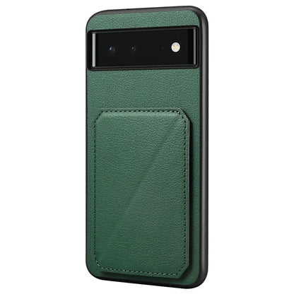 For Google Pixel 6 Case Kickstand Calf Textured Leather+PC+TPU Phone Shell