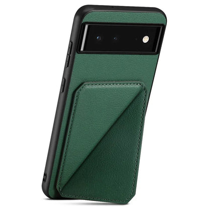 For Google Pixel 6 Case Kickstand Calf Textured Leather+PC+TPU Phone Shell