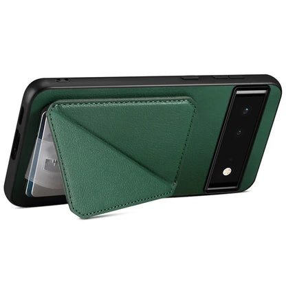 For Google Pixel 6 Case Kickstand Calf Textured Leather+PC+TPU Phone Shell