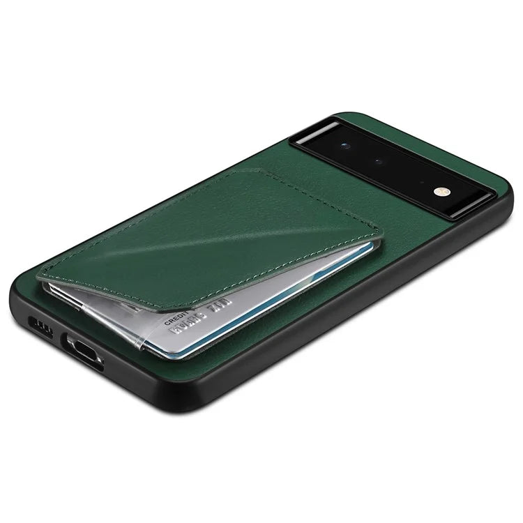 For Google Pixel 6 Case Kickstand Calf Textured Leather+PC+TPU Phone Shell