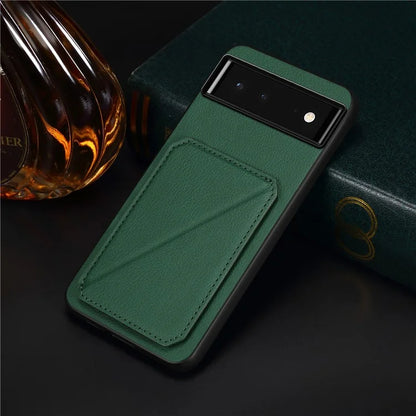 For Google Pixel 6 Case Kickstand Calf Textured Leather+PC+TPU Phone Shell